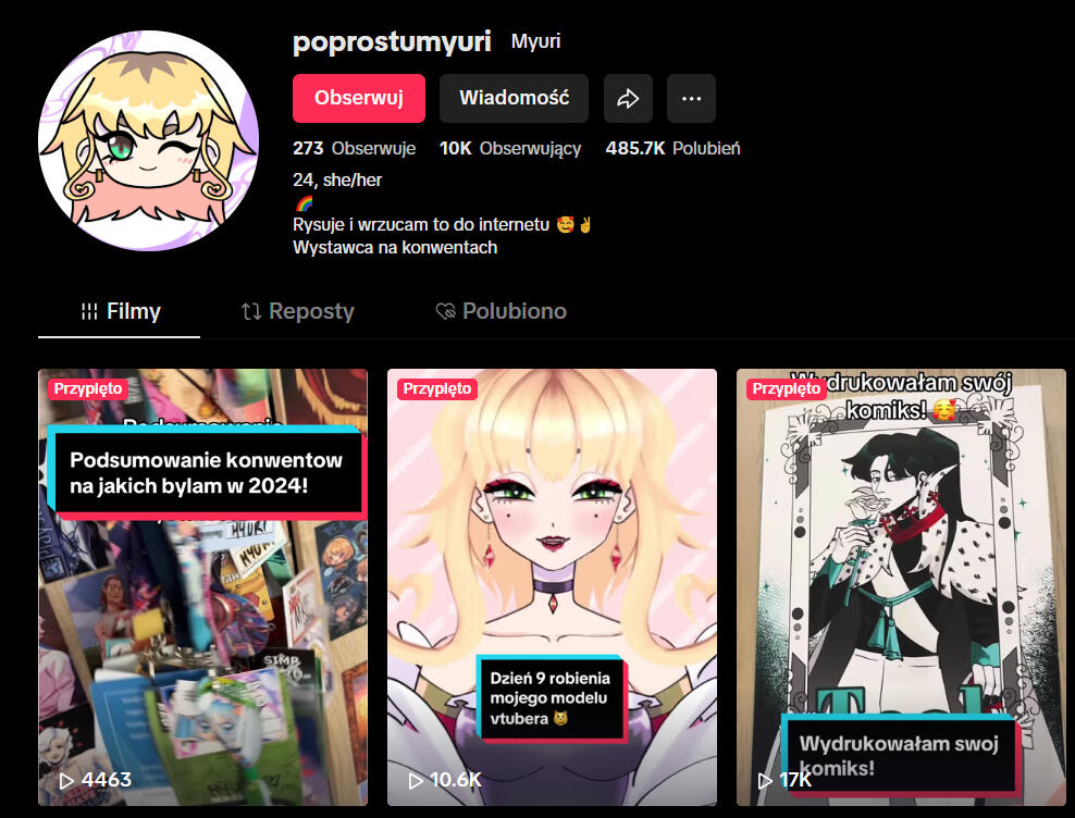 Konto na tiktoku Po prostu Myuri